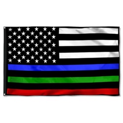 Police Military and Fire Thin Line USA Blue Green Red Line Flag Banner 41909