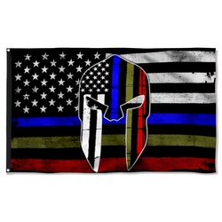 Police Military and Fire Thin Line USA Spartan Blue Green Red Line Flag Banner 41914