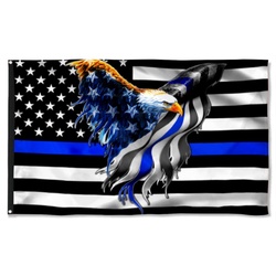 The Thin Blue Line. Police. Law Enforcement American Eagle Flag Banner 41916