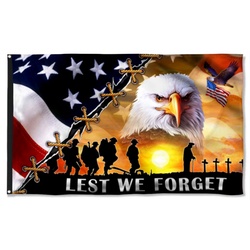 American Veterans Eagle Lest We Forget Flag Banner 42512