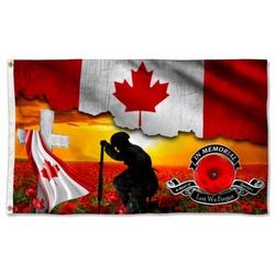 Veteran Kneeling Canadian Memorial Honoring Fallen Soldiers Veterans Lest We Forget Flag Banner 42536