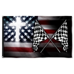 Christian Cross & Racing American Flag Banner 42102