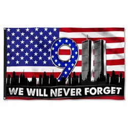 911 September 11. We Will Never Forget. Patriot Day Flag Banner 41902