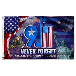 Never Forget 911 September 11th Patriot Day No Day Shall Erase From The Memory of Time Flag Banner 41921