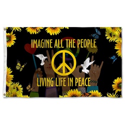 Hippie Sunflower Peace Sign Imagine All The People Living Life In Peace Flag Banner 60817