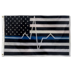 Thin White EMS EMT Paramedic Blue Line Flag Banner
