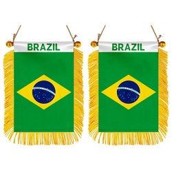 The Brazil Mini Car Rearview Mirror Flag Banner - 2PC