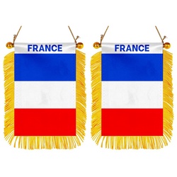 The France Mini Car Rearview Mirror Flag Banner - 2PC