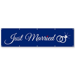 Just Married Flag 2x8ft Blue banner