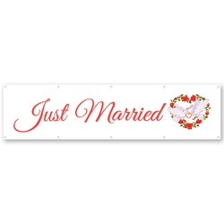 Just Married Flag 2x8ft Dove Banner