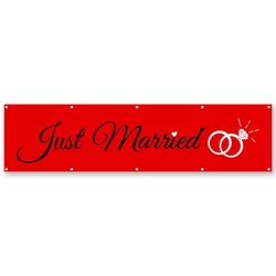 Just Married Flag 2x8ft Red Banner