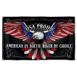USA Proud American By Birth Biker By Choice Flag Banner