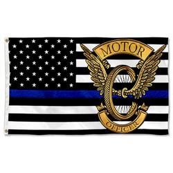 Motor Officer Thin Blue Line Flag Banner