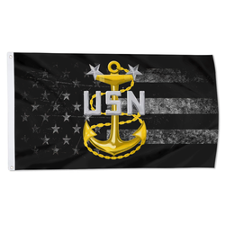 Navy Master Chief Petty Officer with American Flag