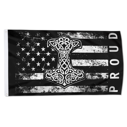 Proud American Flag with Thor's Hammer Viking Norse Flag