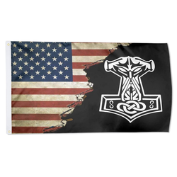 We Trust Thor Vikings Hammer Mjolnir Norse Celtic Flag