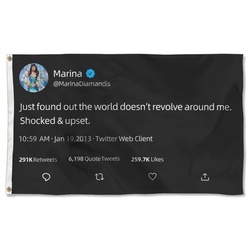 Just Found Out The World Does not Revolve Around Me Shocked & Upset Marina Diamandis Tweet Flag Banner