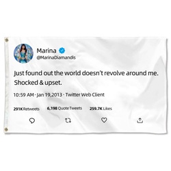 Marina Diamandis Just Found Out The World Does not Revolve Around Me Shocked & Upset Fake Tweet Funny Flag Banner