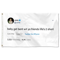 Zane Funny twitter Banner flag Baby get bent with you friends life's 2 short Funny Flag Banner
